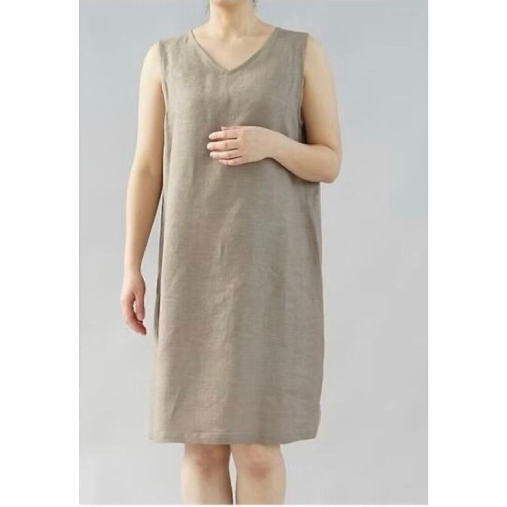 J. Jill Pure Jill 100% Linen Sleeveless V Neck Dress Clay Tan Size L Lagenlook